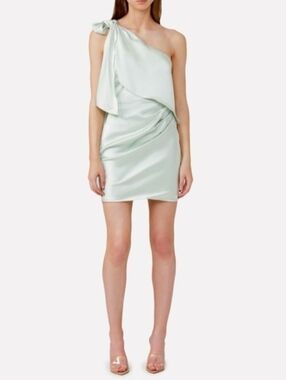 Significant Other Azure One Shoulder Satin Mint Green Cocktail Mini Dress Size 6